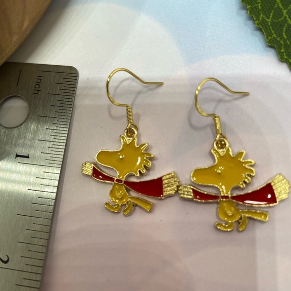 3 for 25$+10%off/ Snoopy Woodstock enamel earrings 925 stamped silver post - Picture 2 of 2